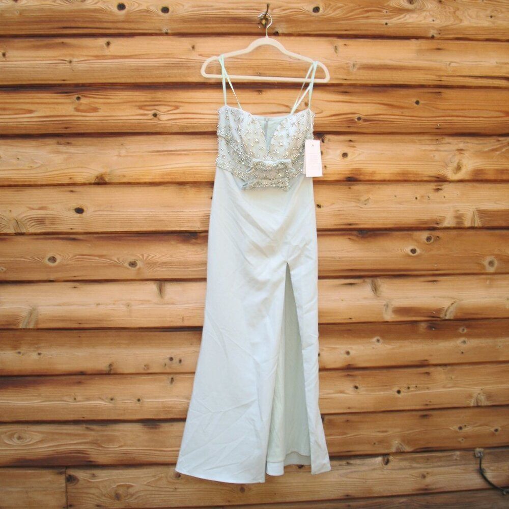 MAC DUGGAL 2285 Green Strapless Rhinestone Bodice Crepe Gown - Picture 5 of 13